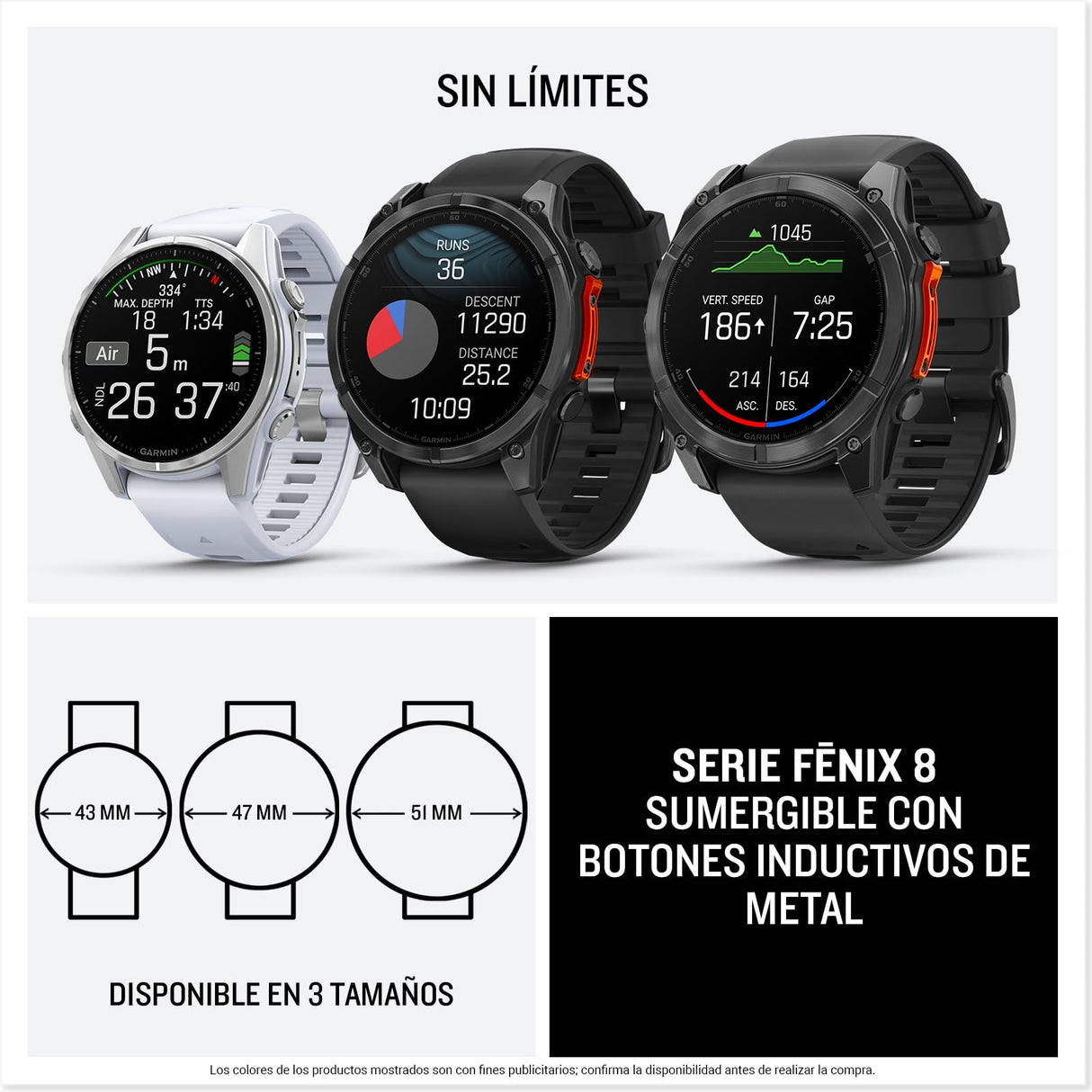 Garmin fēnix 8-47mm - Reloj de Alto Rendimiento GPS Multideporte con Pantalla táctil AMOLED, Linterna LED, Altavoz y micrófono Integrados, Mapas y hasta 16 días de autonomía, Negro