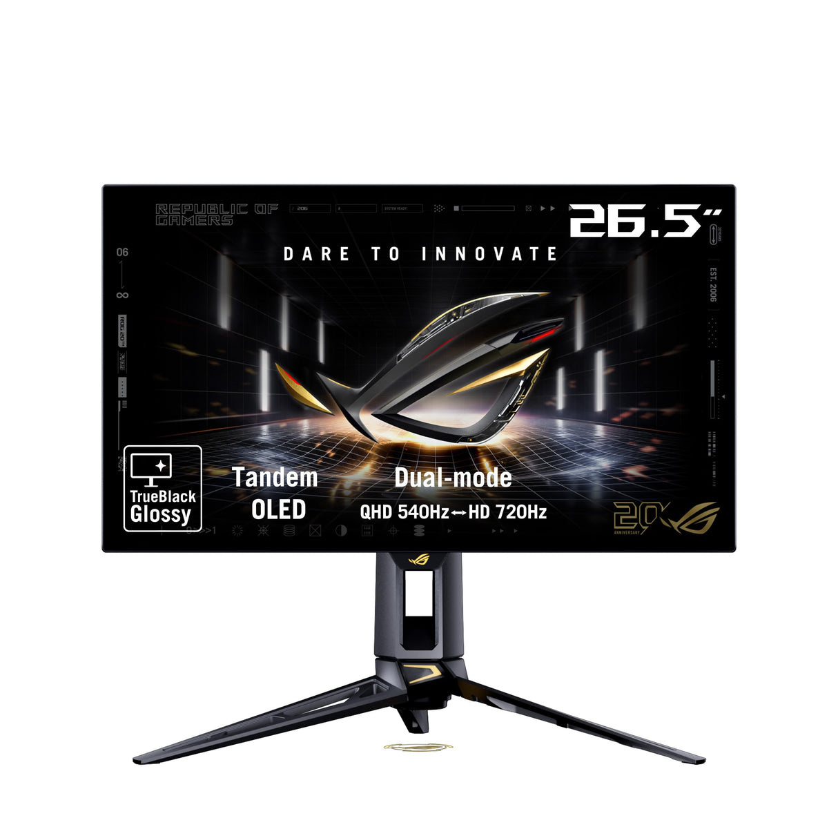 ASUS ROG Swift OLED PG27AQWP-G Edition 20 - Monitor Gaming de 26,5", TrueBlack Glossy Tandem WOLED, Dual Mode, 0,02 ms, G-Sync, OLED Care Pro, Neo Proximity Sensor, DisplayPort 2.1a, HDMI 2.1