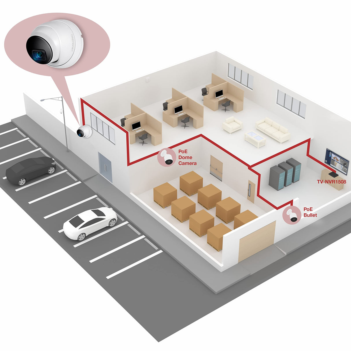 TRENDnet, TV-IP1515PI, Cámara de Red de torreta Fija IR H.265 PoE de 5 MP para Interiores/Exteriores, Carcasa con clasificación IP66, visión Nocturna IR de hasta 30 m (98 pies)
