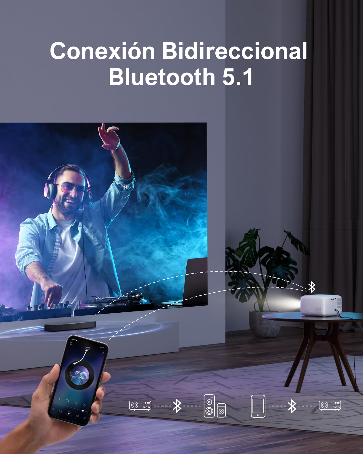 ULTIMEA Proyector Portátil Full HD 1080P, 300 Lúmenes ANSI, Smart Beamer con Enfoque Eléctrico y Baja Latencia, Compatible con iOS/Android Phone, TV Stick, Apollo P10