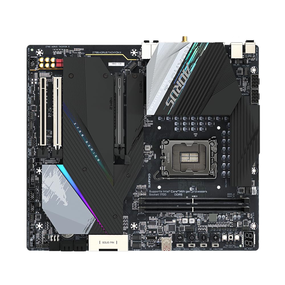 Gigabyte Z790 AORUS Tachyon X - Compatible con CPU Intel de 13ª generación, VRM Digital Directo de 15+1+2 Fases, hasta 8700 MHz DDR5 (O.C), 4 x M.2 PCIe 4.0 x4/x2, Wi-Fi 6E AX211, LAN de 2.5 GbE, USB
