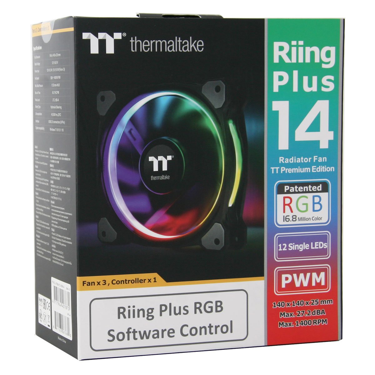 Thermaltake Riing Plus - Ventilador de PC, RGB LED, 14 x 2,5 x 14 cm