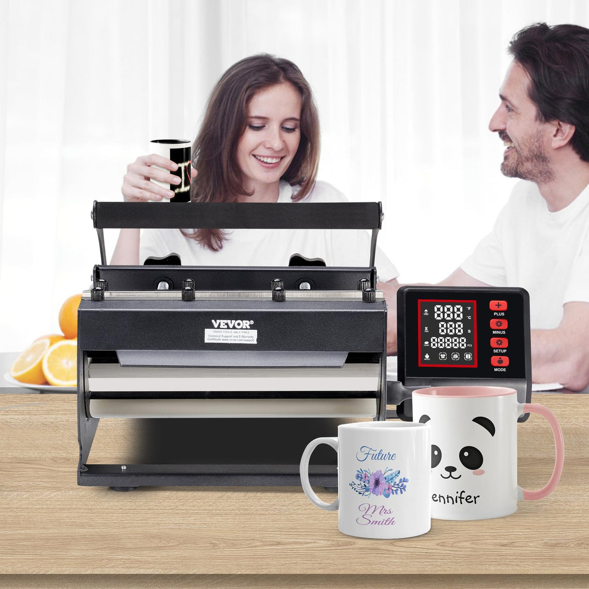 VEVOR Prensa Térmica para Vasos de 325-887 ML Prensa Térmica para Vasos con Papel de Sublimación, Cinta y Guantes, Ajuste de Temperatura y Tiempo para Vasos, Tazas y Jarras de Sublimación, Negro