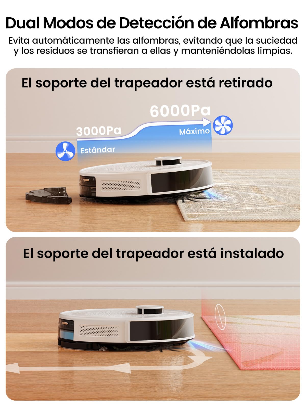 LEFANT M2 Plus Robot Aspirador y Fregasuelos, 6000Pa con Estación de Vaciado Automático, Navegación Láser con Mapeo, Evitación de Obstáculos PSD, 140min Autonomía, Ideal para Pelos de Mascotas