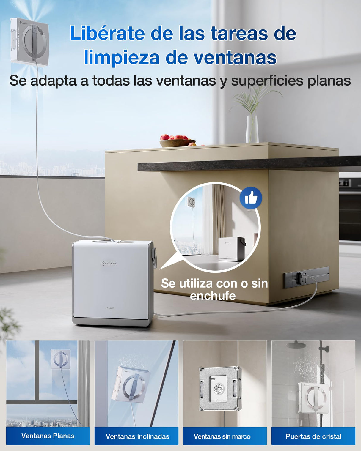 ECOVACS Winbot W2 Pro Omni Robot limpiacristales, con estación multifunción, Carga Durante el Funcionamiento, pulverizador de Agua de Triple Boquilla, protección de 12 Niveles