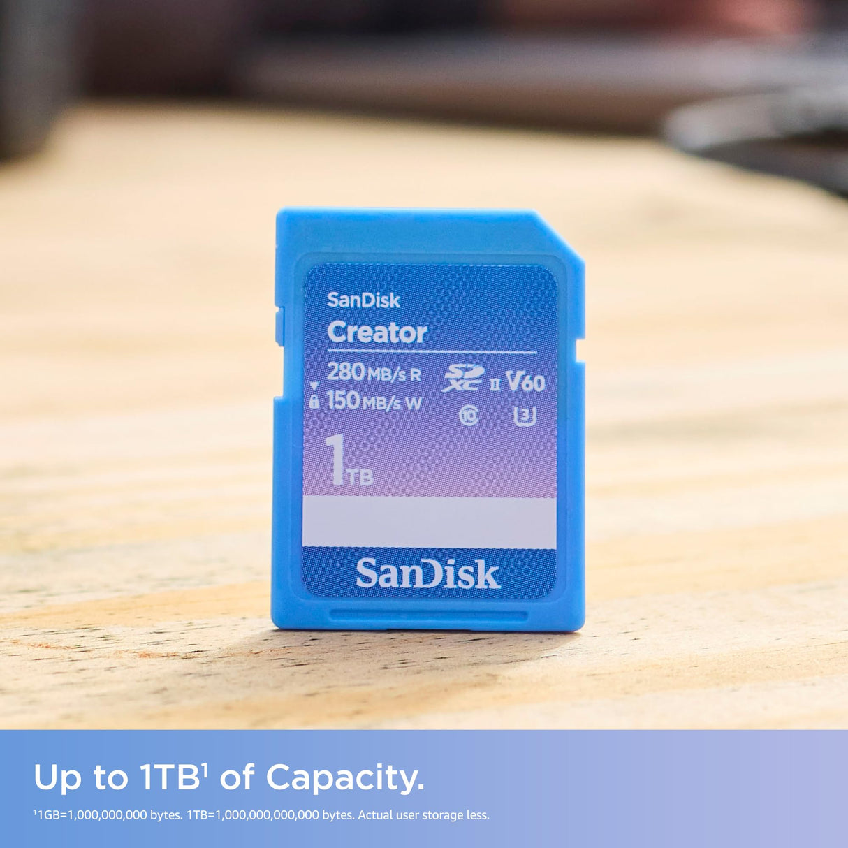 SanDisk Creator SD UHS-II Tarjeta SD 1 TB SDXC, 6K & 4K UHD, V60, hasta 280 MB/s, Software de recuperación de Datos RescuePRO Deluxe, Prueba de Golpes, Temperatura, Agua y Rayos X, Class 10, U3