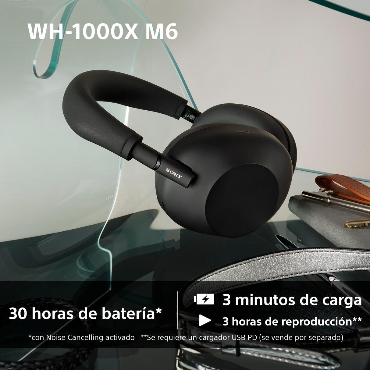 Sony WH-1000XM6 Auriculares Bluetooth inalámbricos con Noise Cancelling, Sonido de Alta resolución, cómodos, diseño Plegable, Estuche Resistente, 30 Horas de batería, iOS y Android - Negro