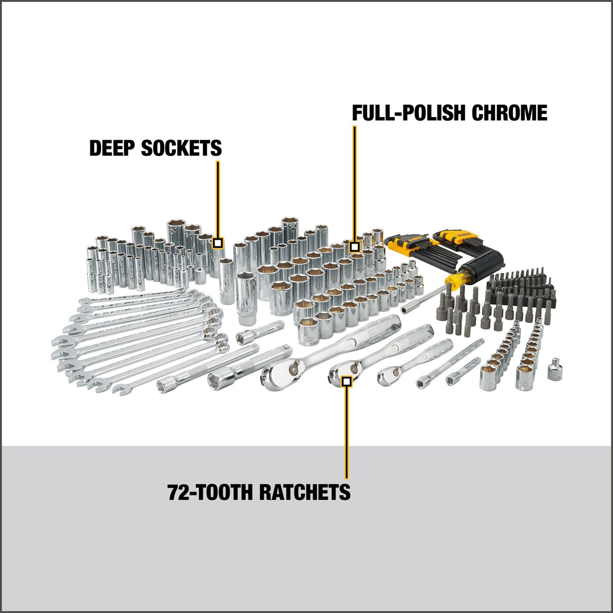 DEWALT Juego de herramientas mecánicas, unidad de 1/4" y 3/8" y 1/2", SAE/métrica, 205 piezas (DWMT81534)