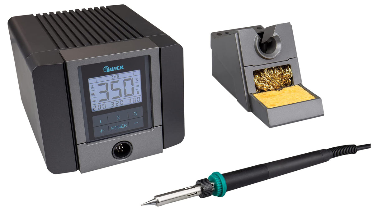 Quick TS2200 - Estación de soldadura digital regulable ESD, 90 W, incluye soldador con resistencia de alto rendimiento y accesorios SMD, para industria, laboratorio, escuela y hobby