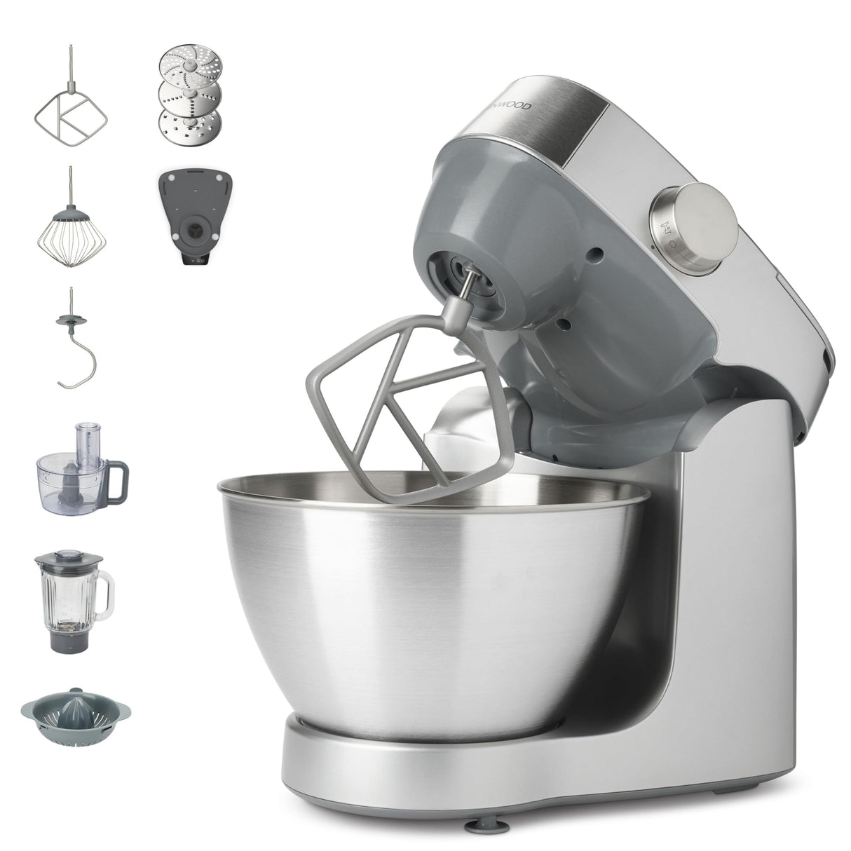 Kenwood Prospero+ KHC29A.O0SI - Amasadora, cuenco de acero inoxidable, 4,3 L, incluye juego de accesorios, 10 unidades + 3 ganchos y batidor, batidora de cristal, procesador de alimentos de 3 discos,