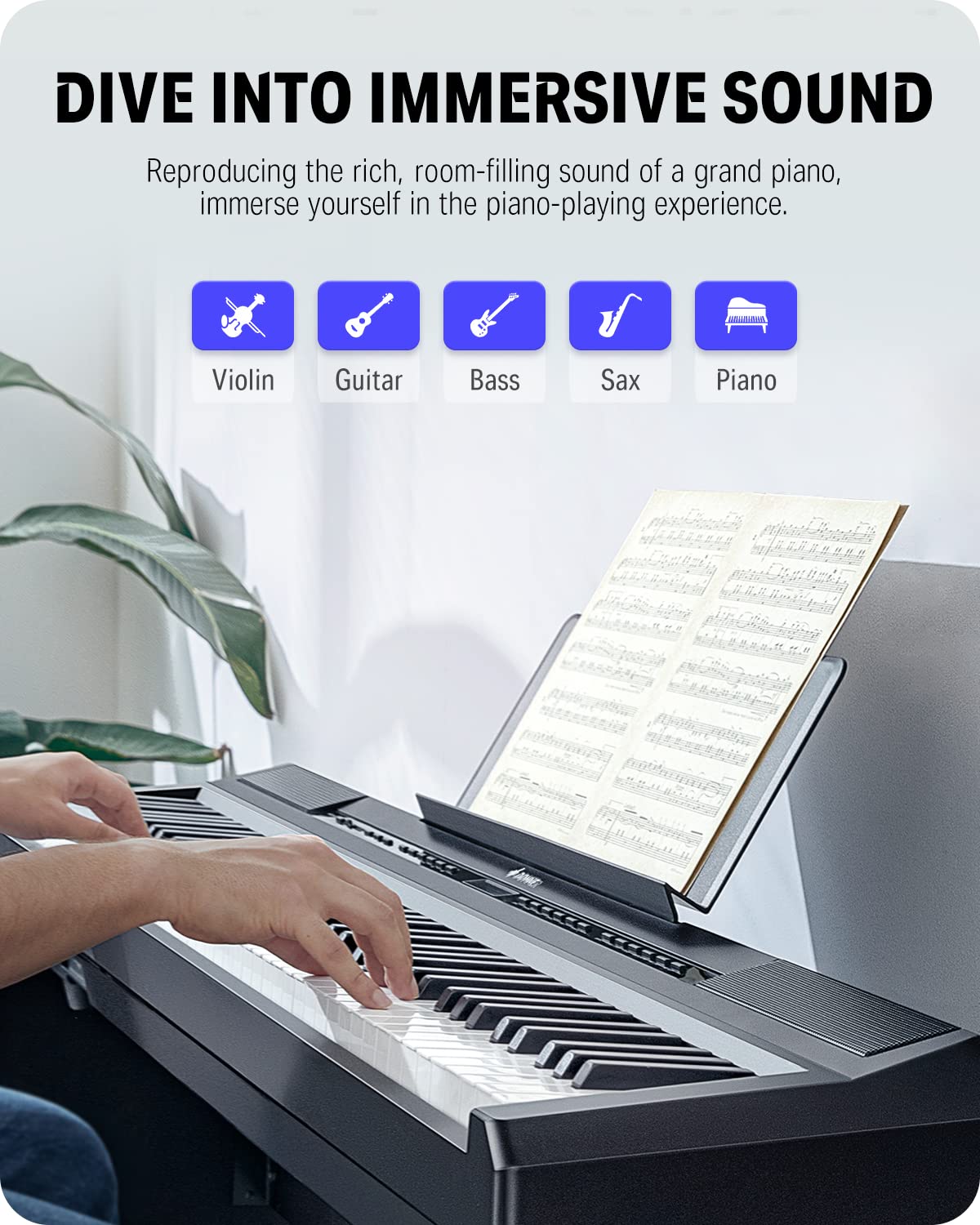 Piano Eléctrico 88 Teclas Contrapesadas, Donner DEP-20 Piano Digital 88 Teclas con Soporte y 3 Pedal para Principiante, retro, negro