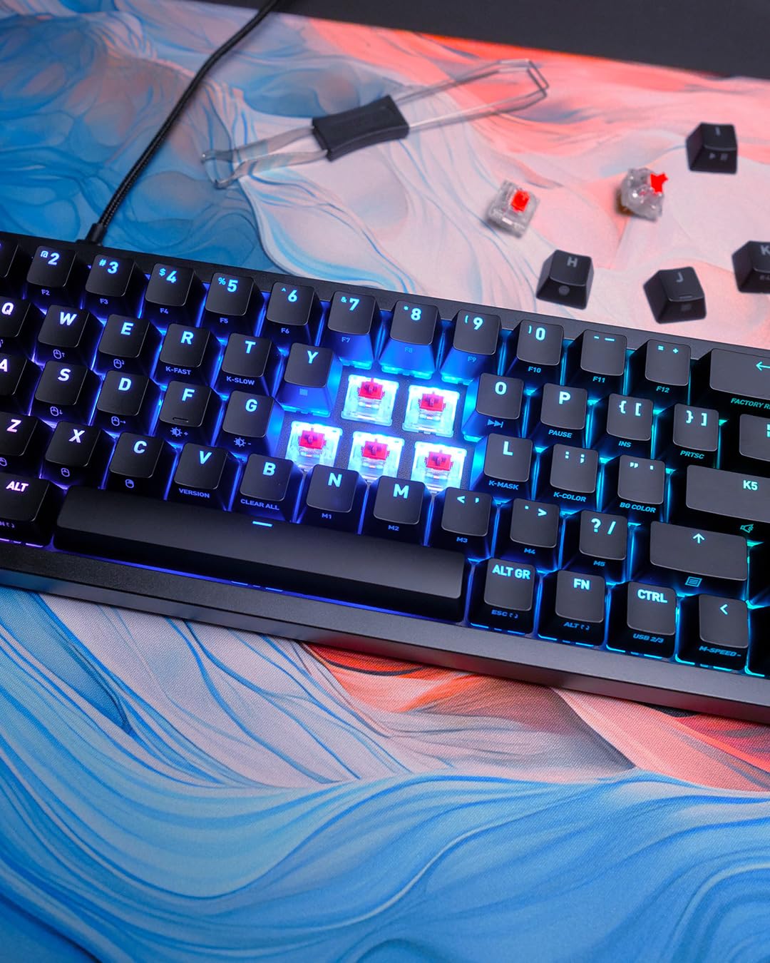 CHERRY XTRFY K5V2 Compact, Teclado Gaming Mecánico en Formato 65 %, Distribución de Teclado Inglés UK (QWERTY), Sistema Hot Swap, Switches CHERRY MX2A RED, Negro