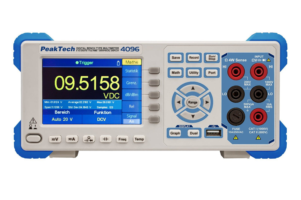 PeakTech 4096 – Multímetro digital 200000 cuentas gráfico RMS (hasta 100 kHz) con interfaz LAN y USB, RS-232 con pantalla a color TFT de 4 ", 1 millón de puntos - Máx 150 valores/seg