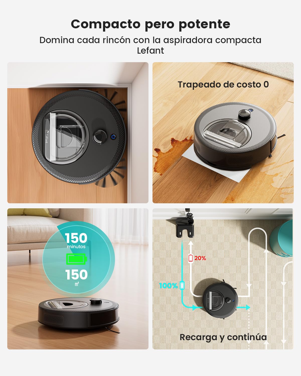 LEFANT M330 Robot Aspirador y Fregasuelos con Mapeo 3 en 1, 5000Pa de Succión, 150min, Navegación dToF, Evitación de Obstáculos PSD 190°, Alexa/App/i Watch, Ideal para Pelo de Mascotas y Alfombras