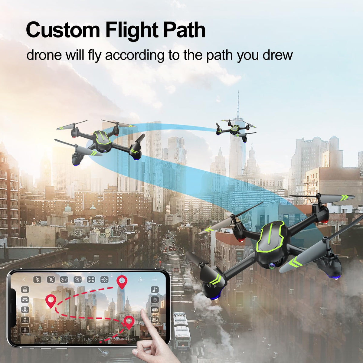 Loolinn | Drone con Control de gestos GPS, Cámara HD 1080p para Principiantes, Cuadricóptero RC con Retorno Automático/Fotos y Vídeo HD 1080p (Dos Baterias)