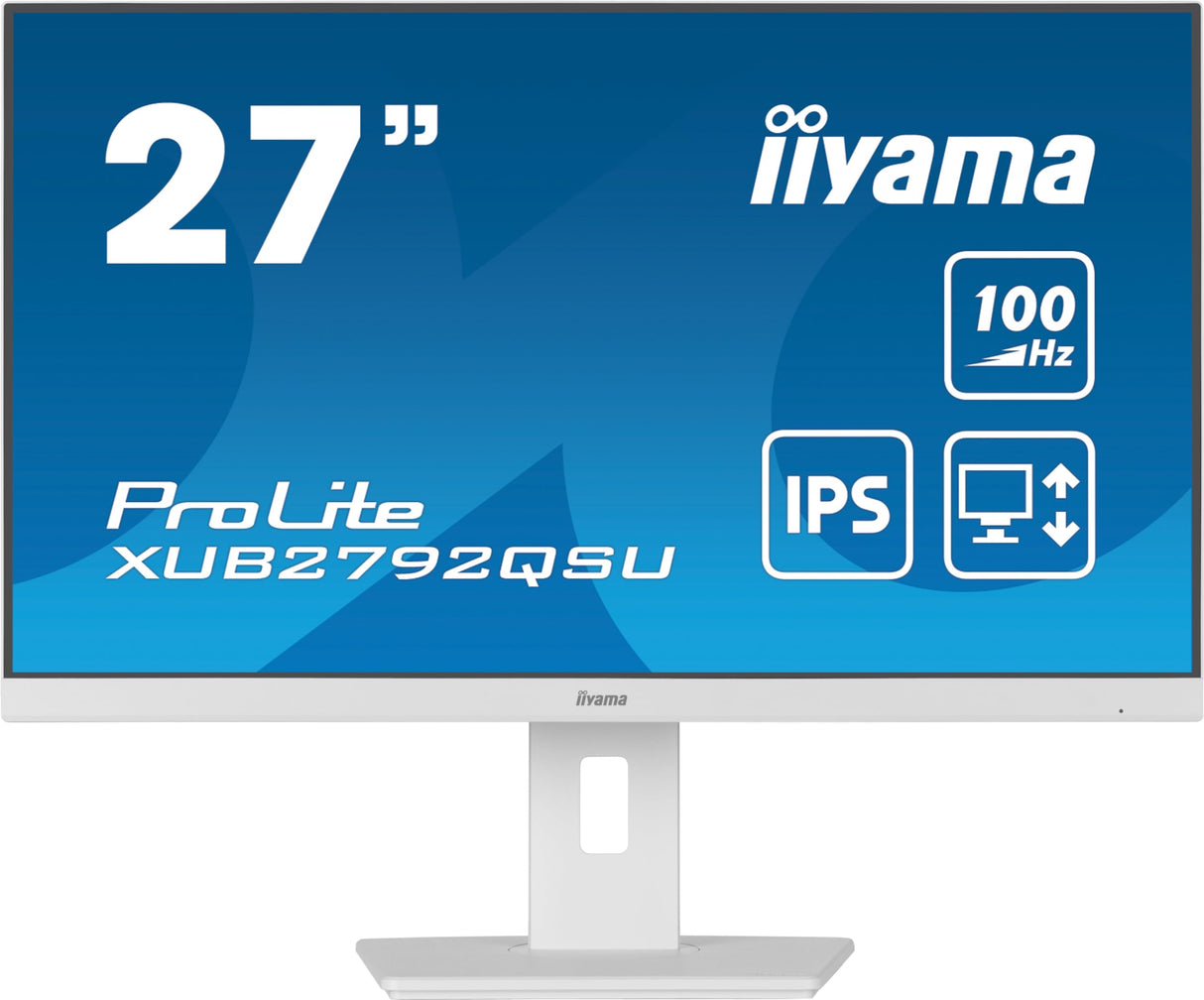 iiyama XUB2792QSU-W6 27" Blanco Panel IPS, 2560x1440100Hz, 0,4ms (MPRT), FreeSync, 15cm Regulable en Altura, Pivotante, 250cd/m², HDMI, DisplayPort, Altavoces, USB 4x3.2