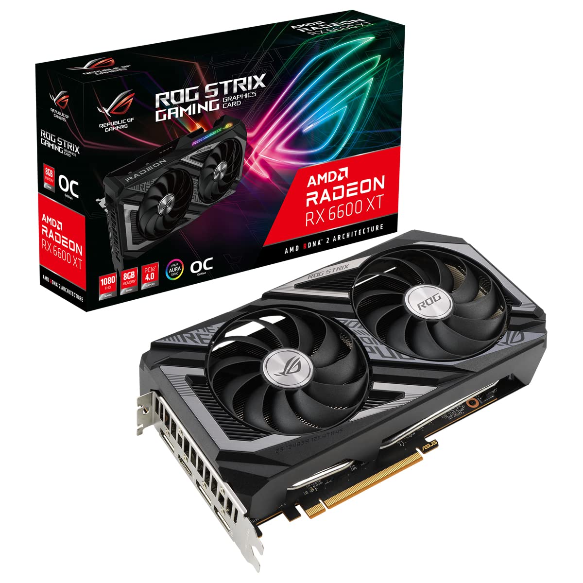 ASUS ROG Strix AMD Radeon RX 6600 XT OC Edition - Tarjeta Gráfica Gaming (AMD RDNA 2, PCIe 4.0, 8GB GDDR6, HDMI 2.1, DisplayPort 1.4a, Ventilador Axial-Tech, Super Alloy Power II, GPU Tweak II)