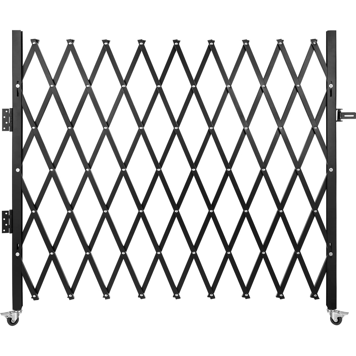 VEVOR Barrera de Seguridad Extensible Plegable Individual 1,7 x 1,26 m Valla de Escalera de Acero Enrollable 360° Puerta de Tijera o Puerta con candado, para el sótano del hogar, Garaje, Negro