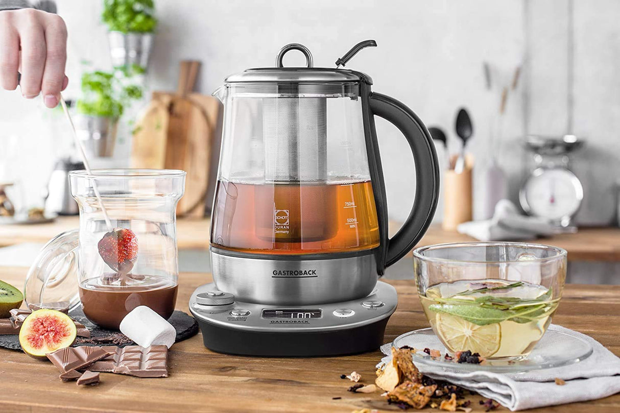 Gastroback Tetera eléctrica 1400W con accesorio para te y baño maría, para café o té 42438