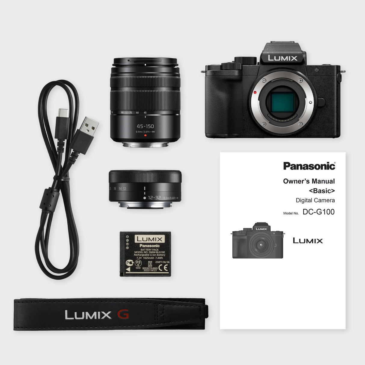 Panasonic Lumix DC-G100DWEGK Cámara Micro Cuatro Tercios sin Espejo con Lentes Lumix G Vario 12-32 mm F3.5-5.6 y 45-150 mm F4-5.6, 20,3 MP, Vídeo 4K 30p y FHD 60, Monitor Ángulo Libre, USB-C, Negro