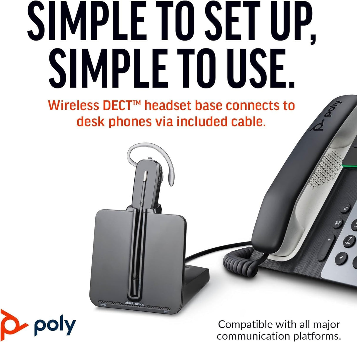 Auricular DECT inalámbrico CS540/Convertible (3 estilos de uso) de un solo oído (mono)/Conexión a teléfono de escritorio/Micrófono con reducción de ruido/Exclusivo de Amazon