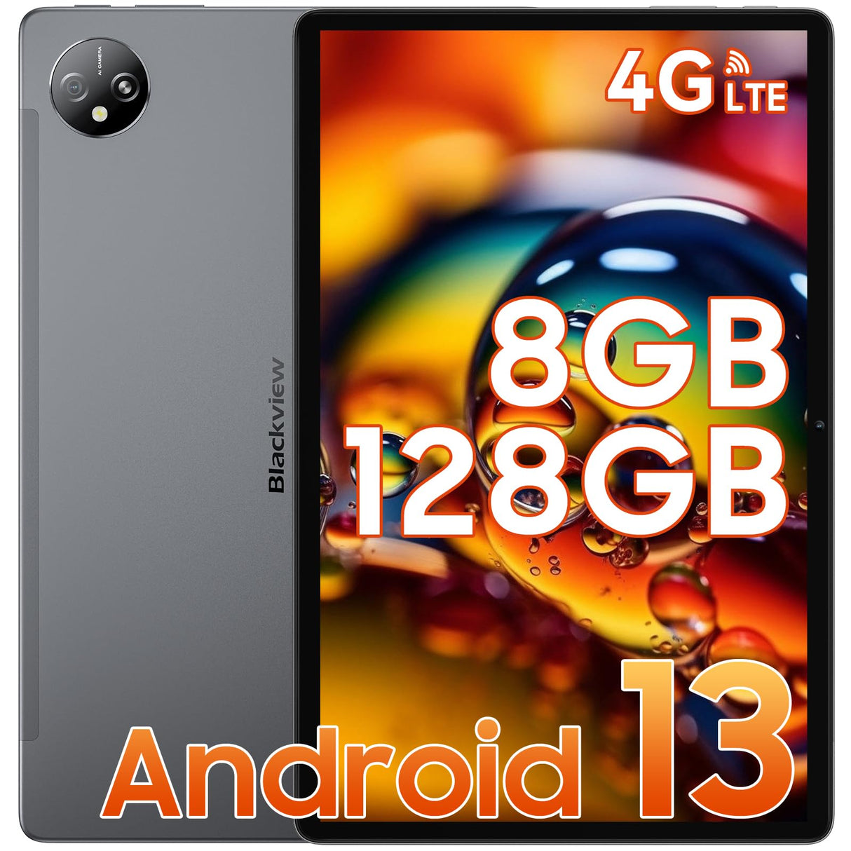 Blackview Tablet 10 Pulgadas Android 13 Tab80 16GB RAM+128GB ROM(1TB TF), 4G LTE&5G WiFi Tablet, Tableta 7680mAh, 13MP+8MP, Widevine L1, Octa Core, GMS, GPS, Bluetooth 5.0