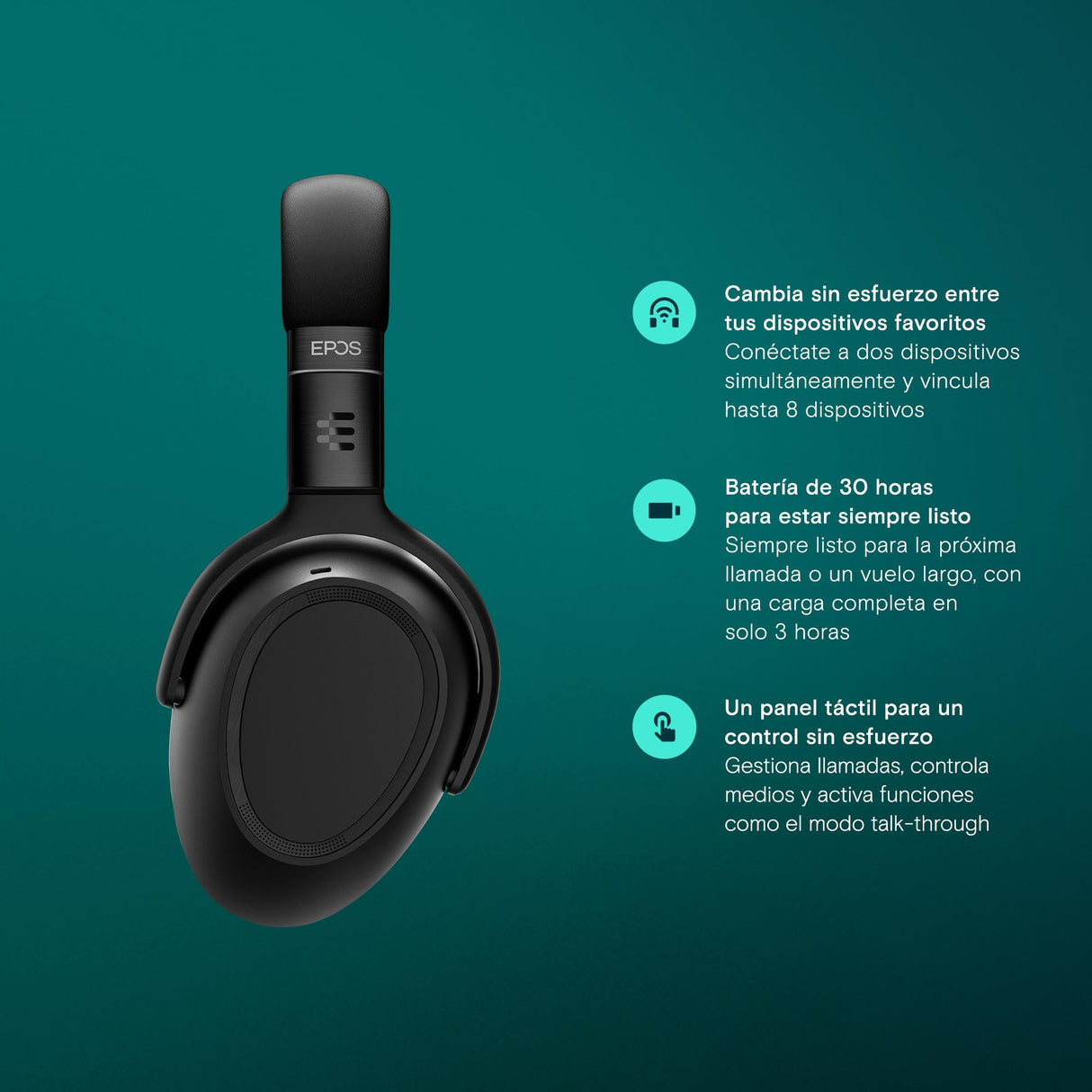 Epos Auriculares inalámbricos Adapt 660 USB-C – Bluetooth, ANC híbrido, Certificado UC, reducción de Ruido, batería 30 h, conexión Dual, Sonido estéreo Premium, Comodidad sobre Oreja, Negro