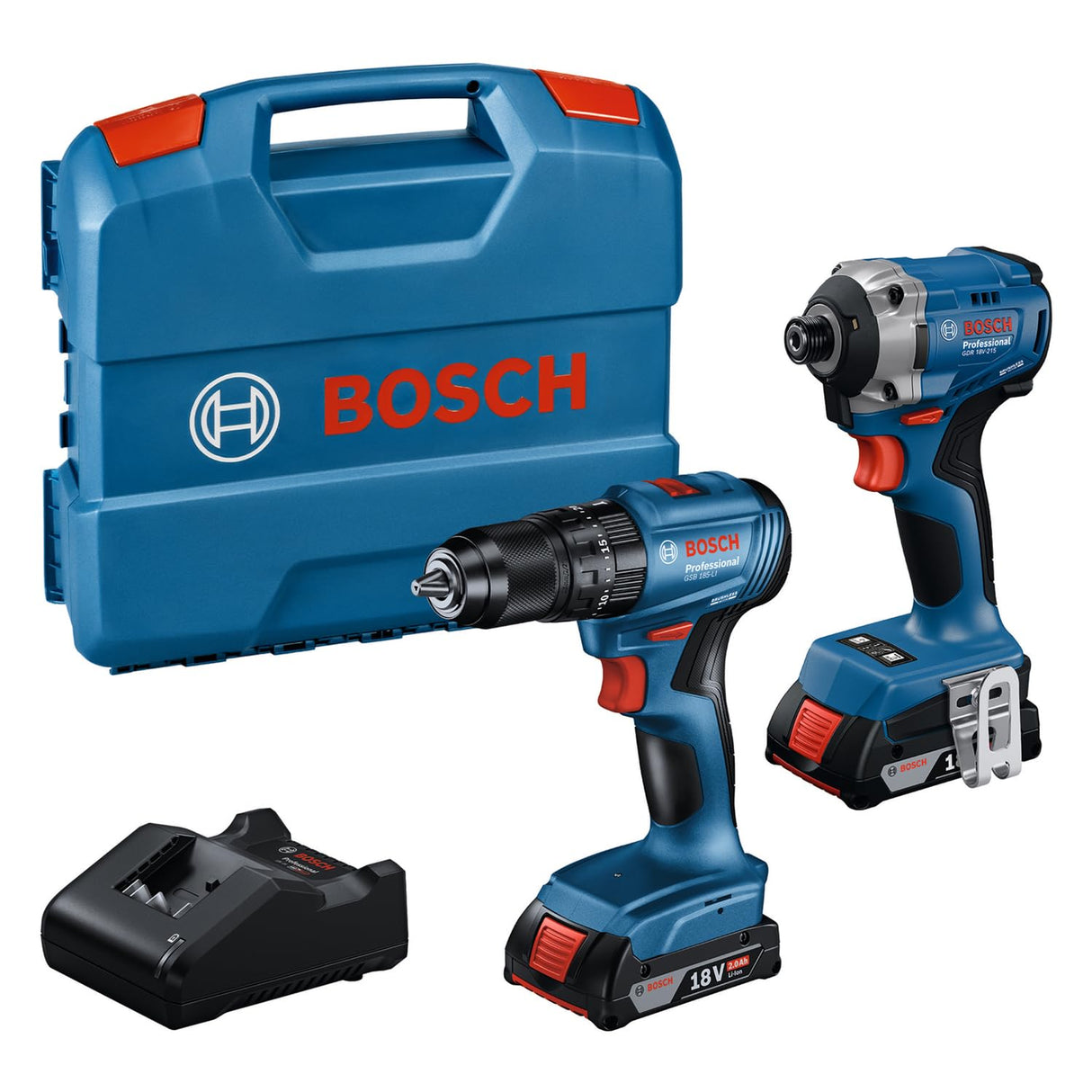 Bosch Professional 18V System atornillador de impacto a batería GDR 18V-215 + atornillador GSB 185-LI (incl. 2 baterías GBA 18V 2.0Ah, cargador GAL 18V-20, maletín)