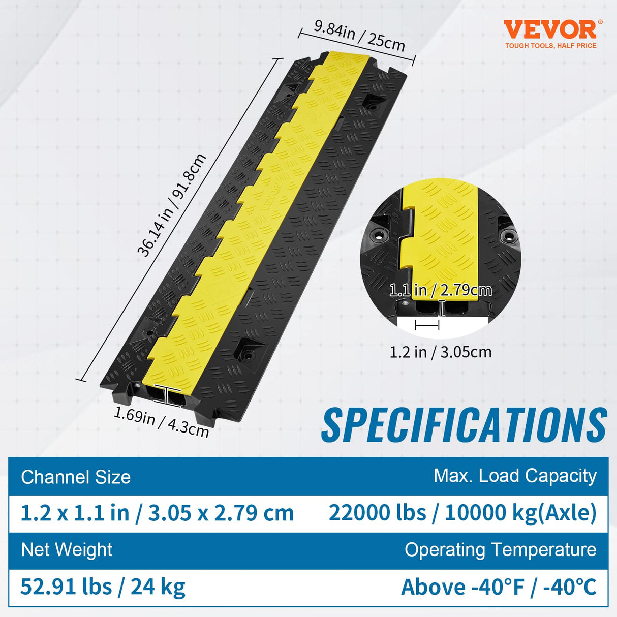 VEVOR Rampa protectora de cables, paquete de 5, 2 canales, capacidad de 22,000 lbs/eje, cubierta de alambre de TPU resistente, rampa protectora de manguera, rampa de entrada, retardador de velocidad d