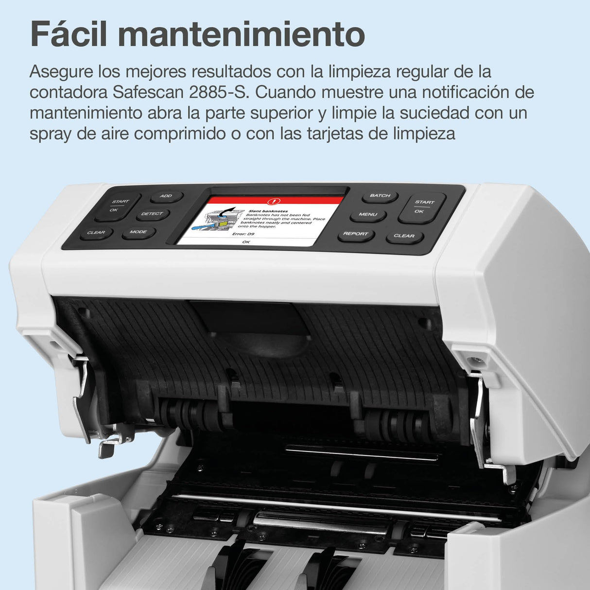 Safescan 2885-S Contadora de billetes, cuenta el valor de billetes mezclados incluyendo USD - Contadora detectora de billetes falsos en 7 puntos - Máquina para contar billetes con interfaz multilingüe