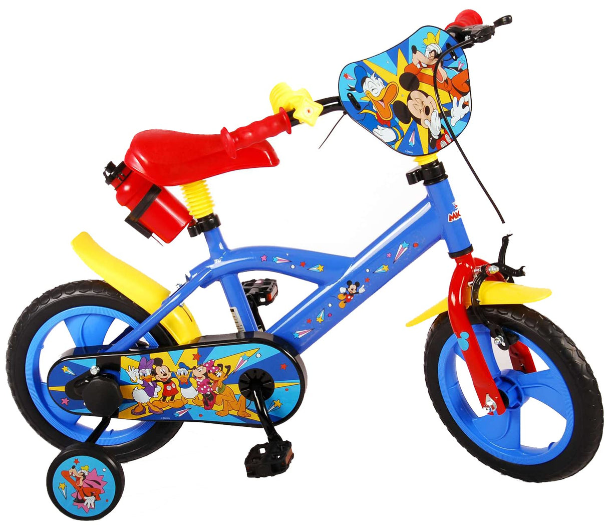 albri Bici Bambino Di Da Pollici Bicicleta Infantil de Mickey de 12 Pulgadas con estabilizadores Laterales y Botella, Bebés niños, Rojo y Azul, Piccola