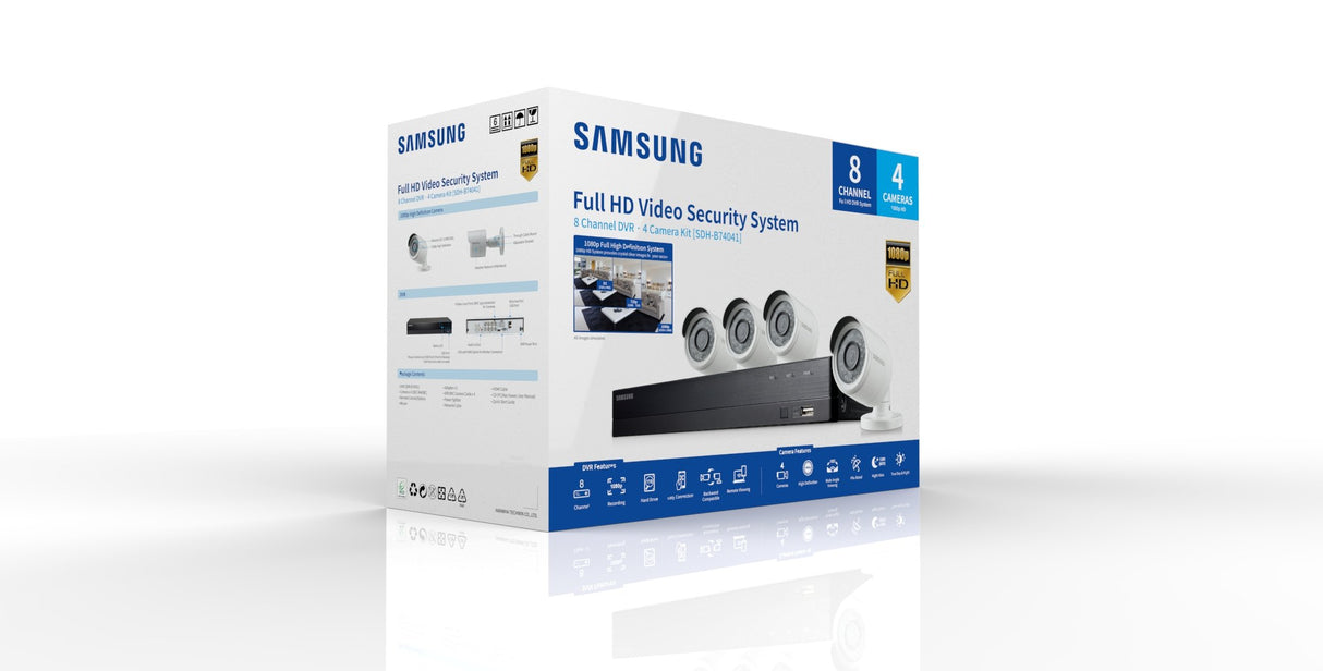 Samsung SDH-B74041P Kit de Video vigilancia con Grabador 8 Canales y 4 cámaras, 12 V, Blanco