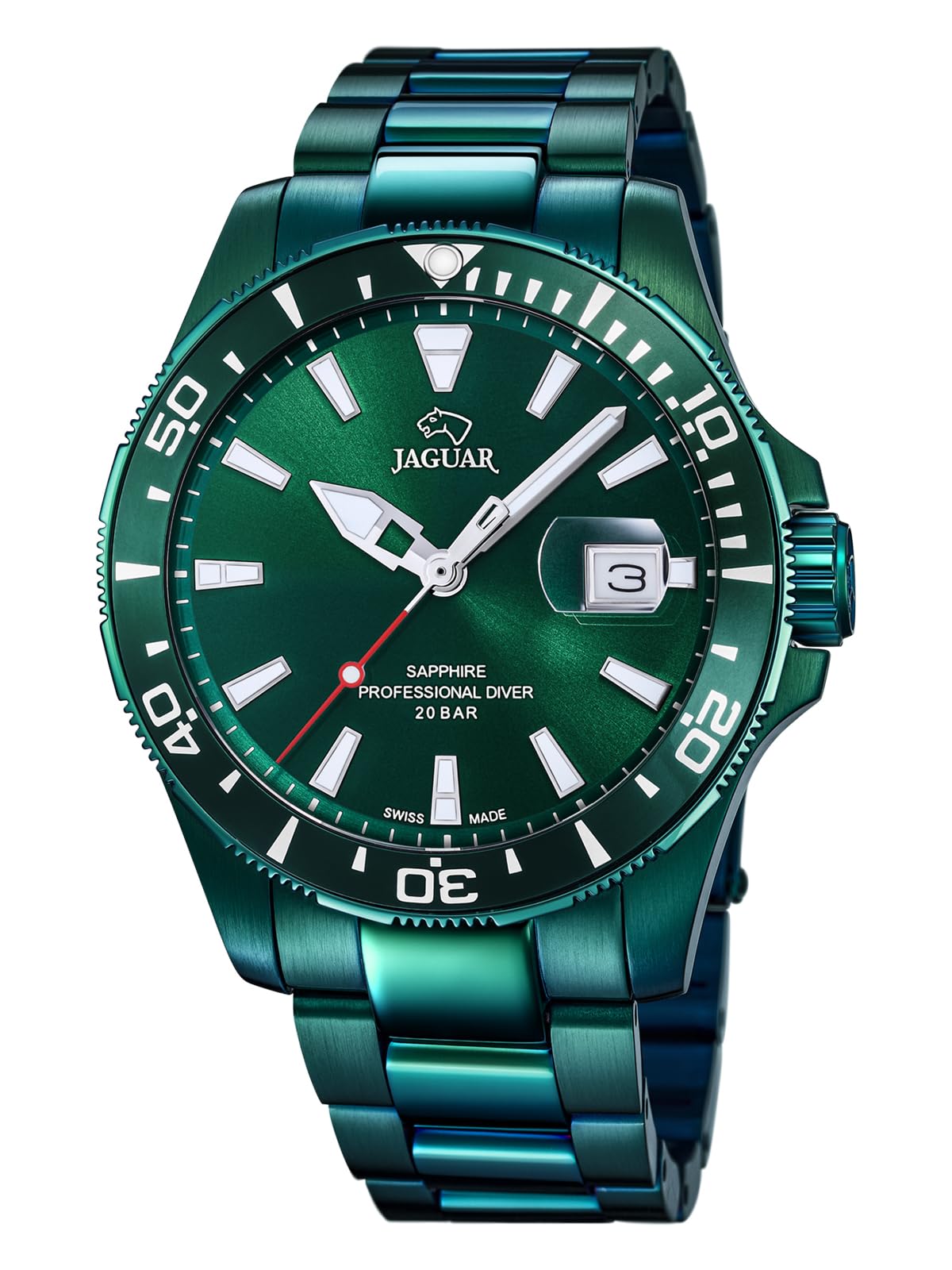 JAGUAR Reloj Hombre J988/1 Executive Caja de Acero Inoxidable 316l Verde Correa de Acero Inoxidable 316l Verde