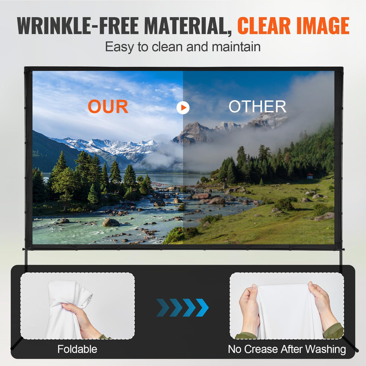 VEVOR Pantalla de Proyector de Pie 120" 16:9 HD Pantalla de Proyección Portátil de Doble Cara Antiarrugas Amplio Ángulo de Visión con Bolsa de Almacenamiento para Proyector de Vídeo de Cine en Casa