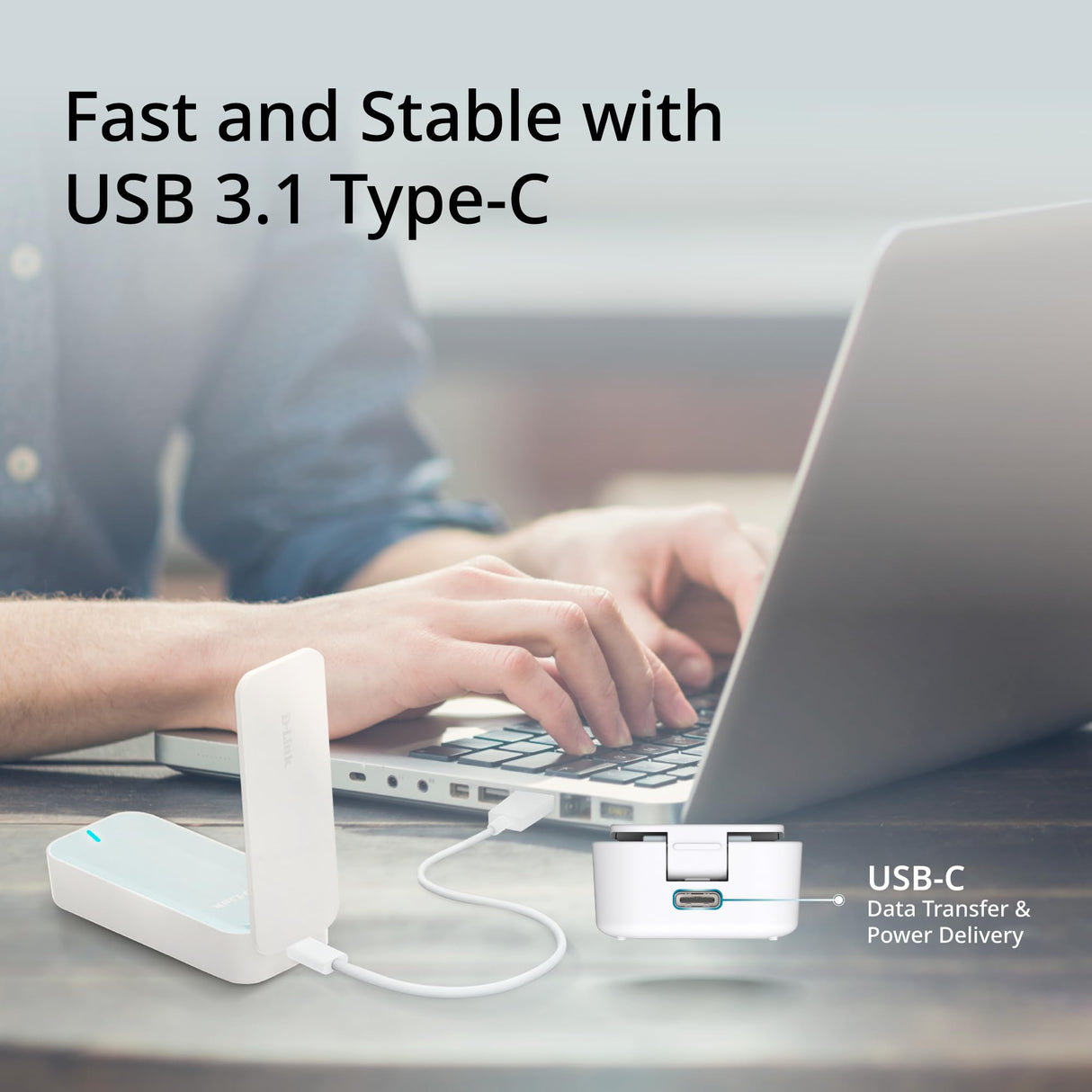 D-Link D501 Adaptador USB 5G NR – Internet móvil 5G/4G LTE ultrarrápido, Plug & Play, USB-C, Antena Plegable, Nano SIM, Compatible con Windows/macOS/Linux