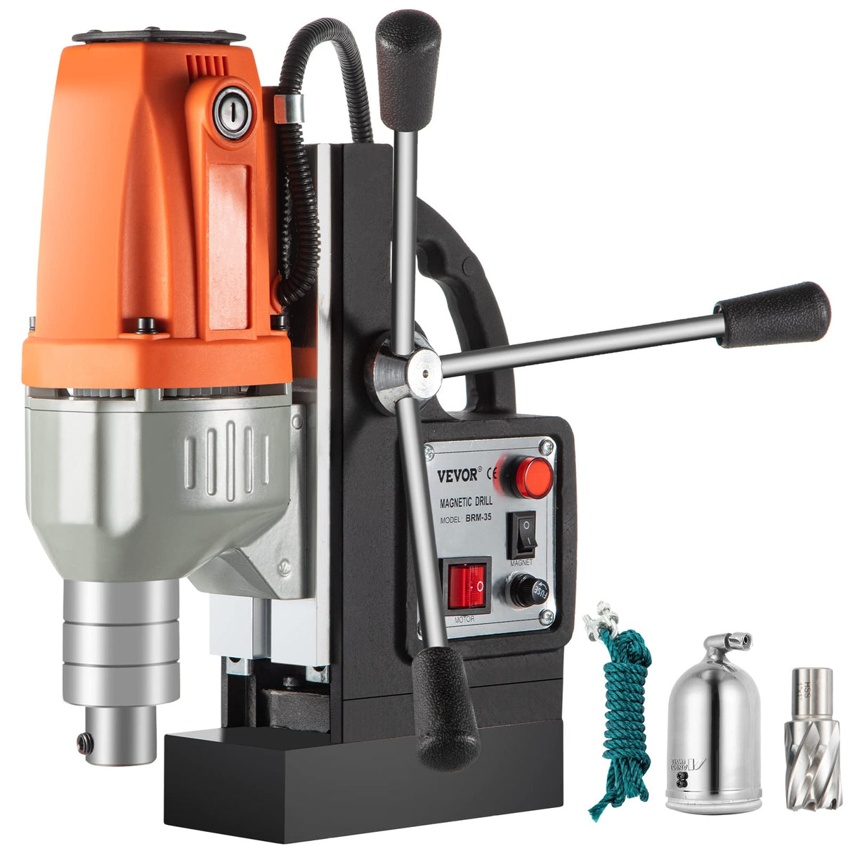 Mophorn Taladro Magnético, 980 W Taladro de Núcleo Magnético, 35 mm Taladro Magnético de Columna BRM-35, 12000 N Taladro Electromagnético, Sistema de Perforación Electromagnética
