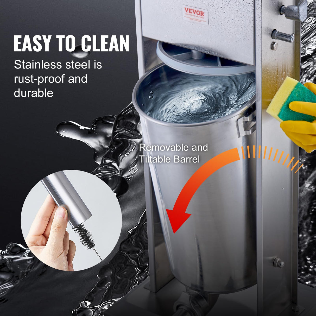 VEVOR Embutidora Manual de Salchichas Capacidad de 15 L Máquina de Salchichas Vertical de Acero Inoxidable con 5 Tubos de Relleno para Churros Salchichas para Restaurante Supermercado Cocina