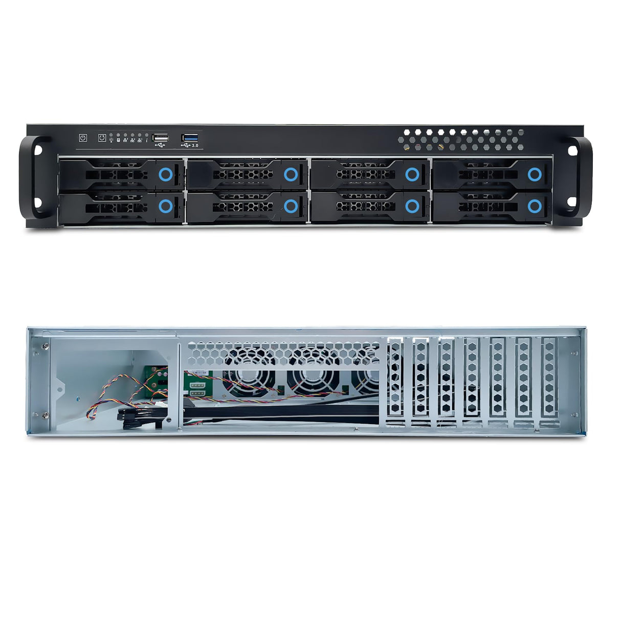 FANTEC SRC-2080X07-12G/6G-BCE 19" (48.3cm) 2U Storage Enclosure, 12G/6G backplane SFF-8643 for 8X SATA/SAS HDD/SSD 3.5" (8.9cm) External, 2X 2.5 Internal, Installation Depth 550mm, Black