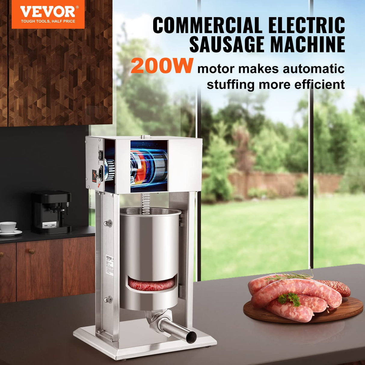 VEVOR Embutidora de Salchichas Electrico de Acero Inoxidable 10L,Máquina de Salchichas Embutidos Electrico 200W, Máquina para Hacer Salchichas con 4 Tubos para Salchichas