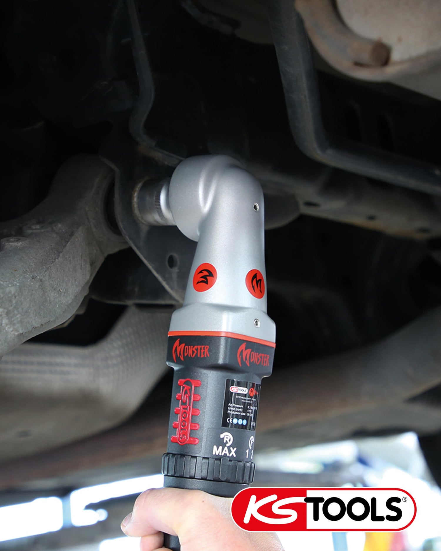 KS Tools 515.1625 Atornillador de impacto angular a aire comprimido de 1/2" MONSTER de alta potencia, 271 Nm
