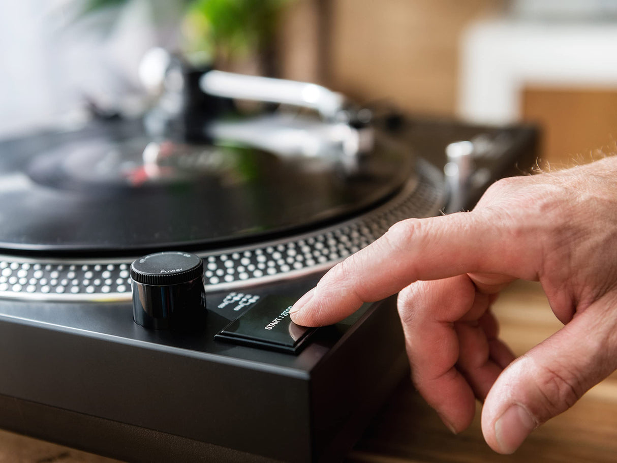 Lenco L-3808 Tocadiscos USB DJ con Direct Drive - 33/45 rpm, sistema de captación magnética, iluminación de aguja y digitalización para PC, Negro