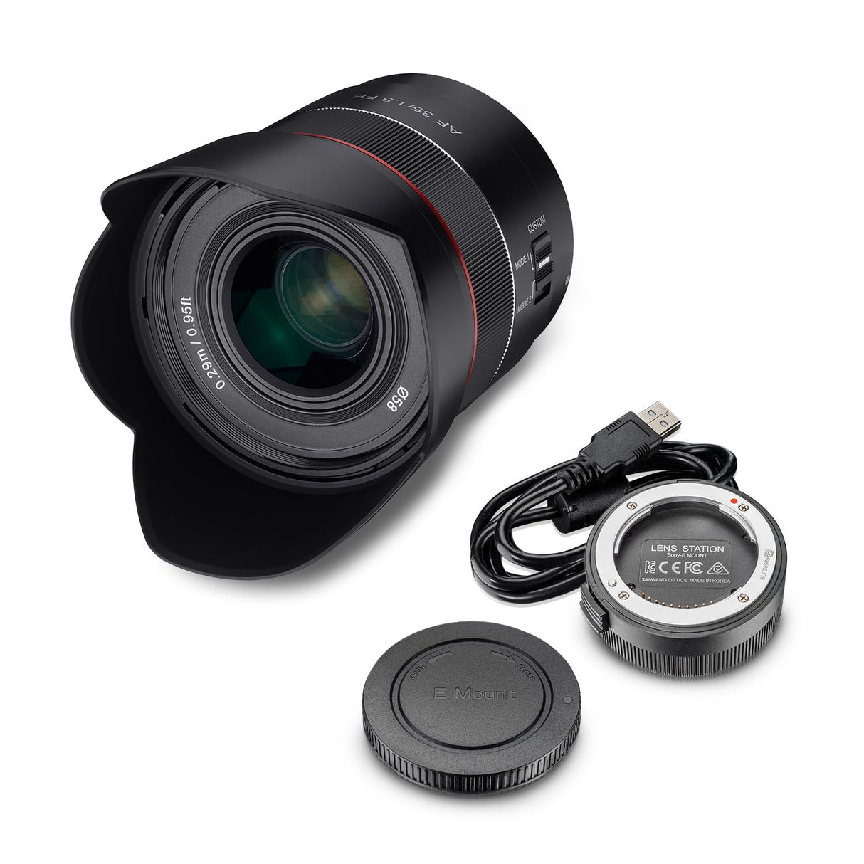 Samyang AF 35 mm F1,8 FE + estación de Lente para Sony E-Mount Full Format & APS-C I Ultra Ligero Gran Angular con Enfoque automático rápido I Distancia Focal Fija para Sony Alpha A7C, A7 III, A6100,