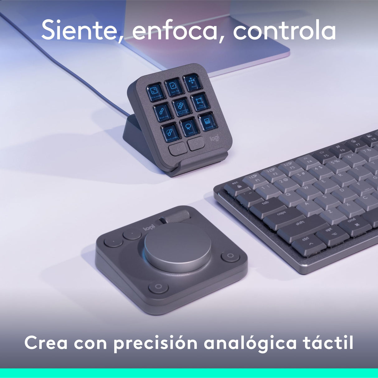 Logitech MX Creative Console, keypad programable con 9 teclas LCD personalizables y dial de control para diseño gráfico, edición de vídeo, fotografía, uso con Adobe, Zoom, Spotify - Grafito