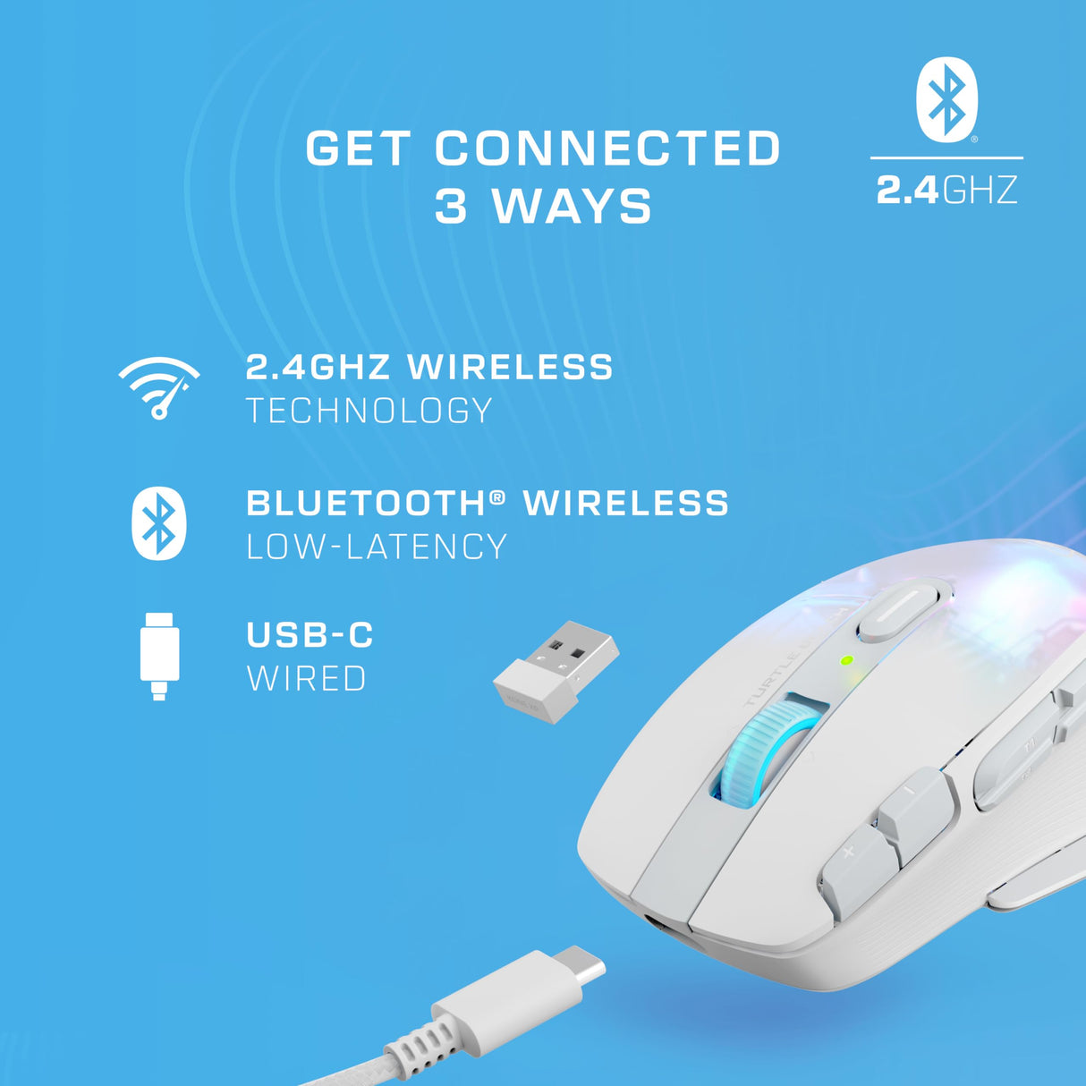 Turtle Beach Kone XP Air - mouse de juego RGB ergonómico inalámbrico personalizable, sensor óptico de 19,000 ppp, batería de 100 horas de duración y base de carga - Blanco