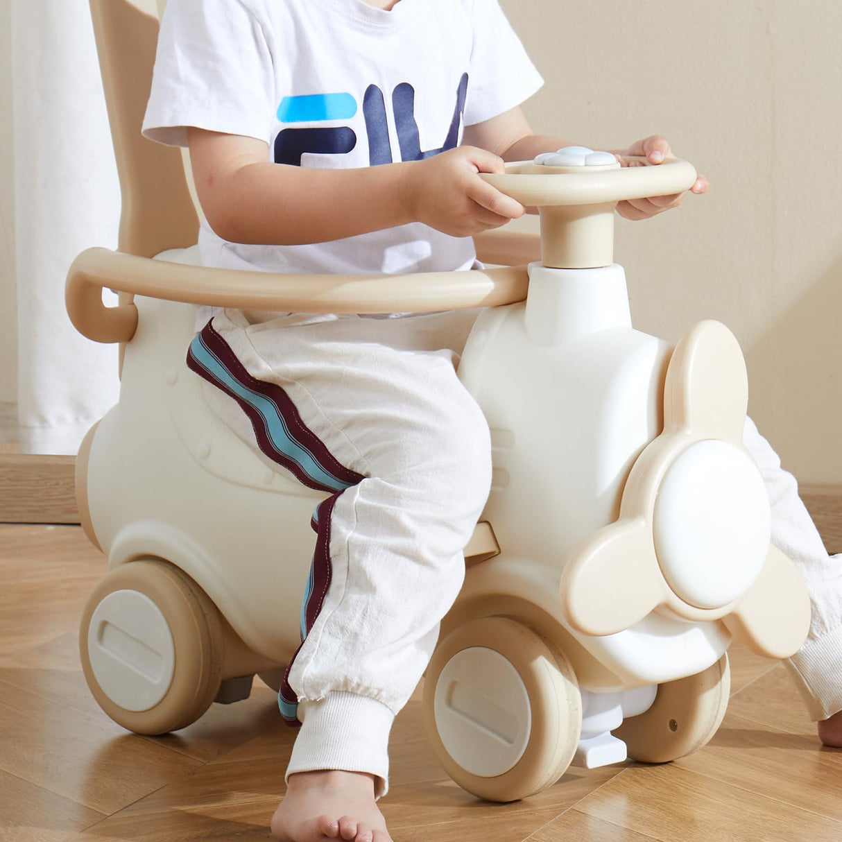 VEVOR Caballo Balancín 5 en 1 para Niños de 1 a 3 Años, Caballo Balancín para Bebé con Trampolín, Tabla de Equilibrio Desmontable, Manija de Empuje y 4 Ruedas Lisas, para Niños de 36 kg, Blanco