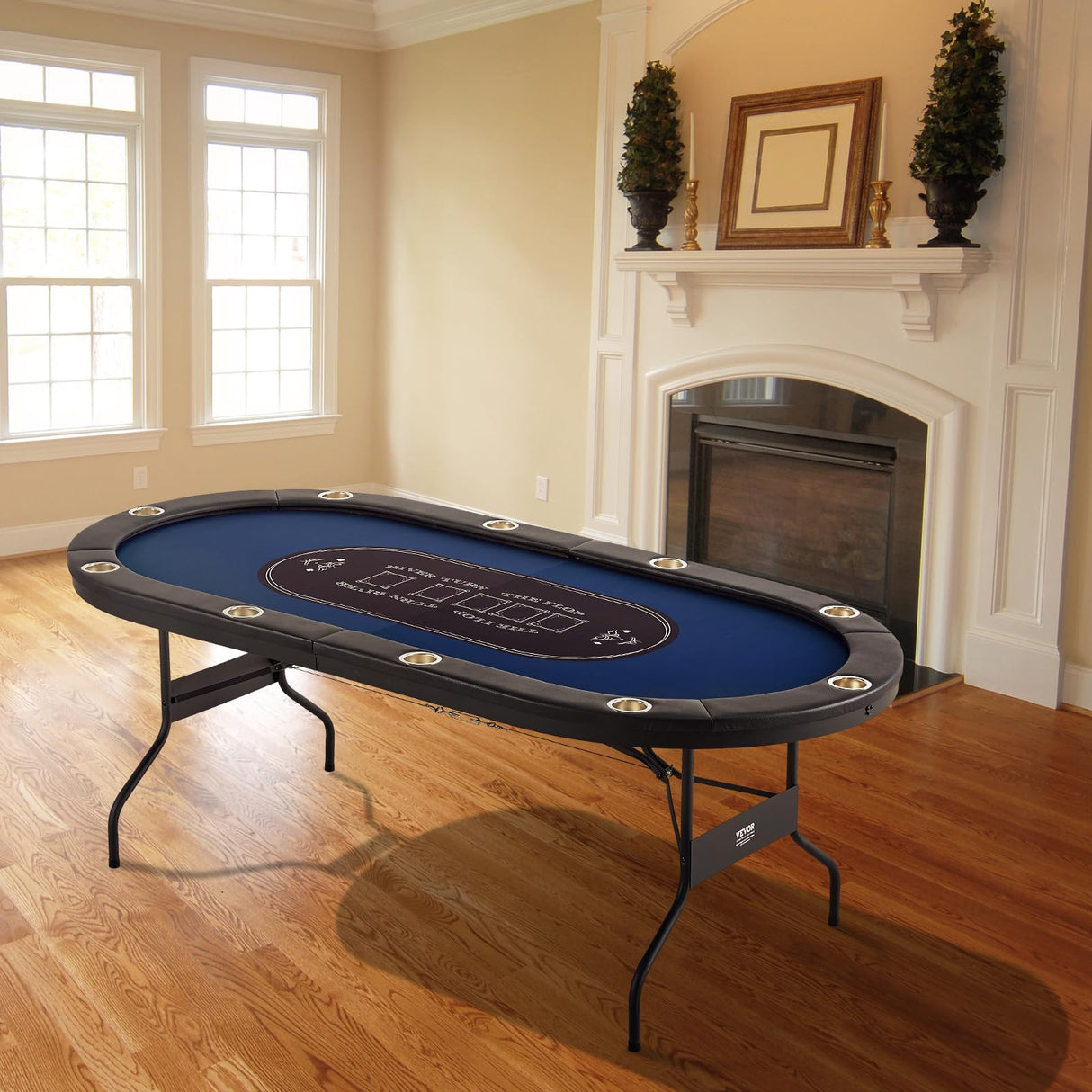 VEVOR Mesa de póquer Plegable de 214 cm para 10 Jugadores Mesa de Casino Texas Holdem Blackjack con rieles Acolchados y portavasos de acero Inoxidable Mesa de Juego de Cartas Juego de Mesa para hogar