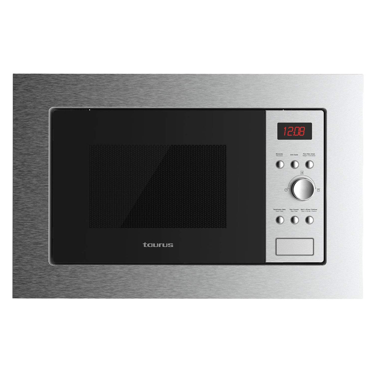 Taurus MO20IXD - Microondas digital encastrable, 20L capacidad, 800W, grill 1000W, 5 niveles de potencia, botón inicio rápido, 8 menús automáticos, temporizador hasta 35 min, fácil instalación, inox