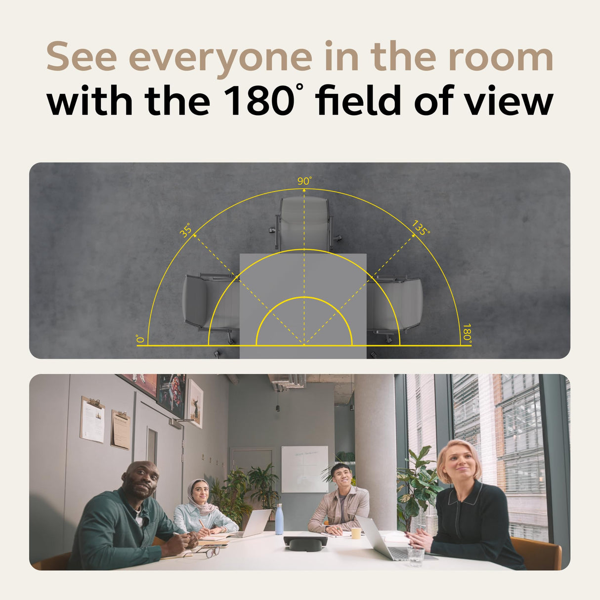 Jabra PanaCast 50 VBS - Salas preseleccionadas de Microsoft Teams - Android, visión panorámica 4K de 180°, Zoom Inteligente, Funciones de reunión, 4 potentes Altavoces, micrófonos con Panel táctil
