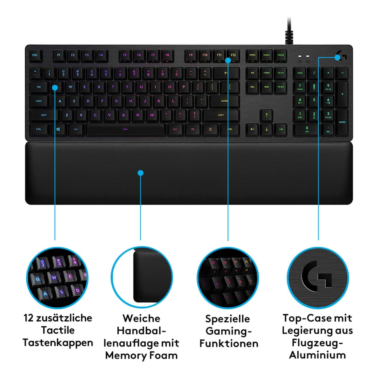 LOGITECH Teclado (ALEMAN) G513 Gaming USB Carbon,LIGHTSYNC RGB Mechanical,USB