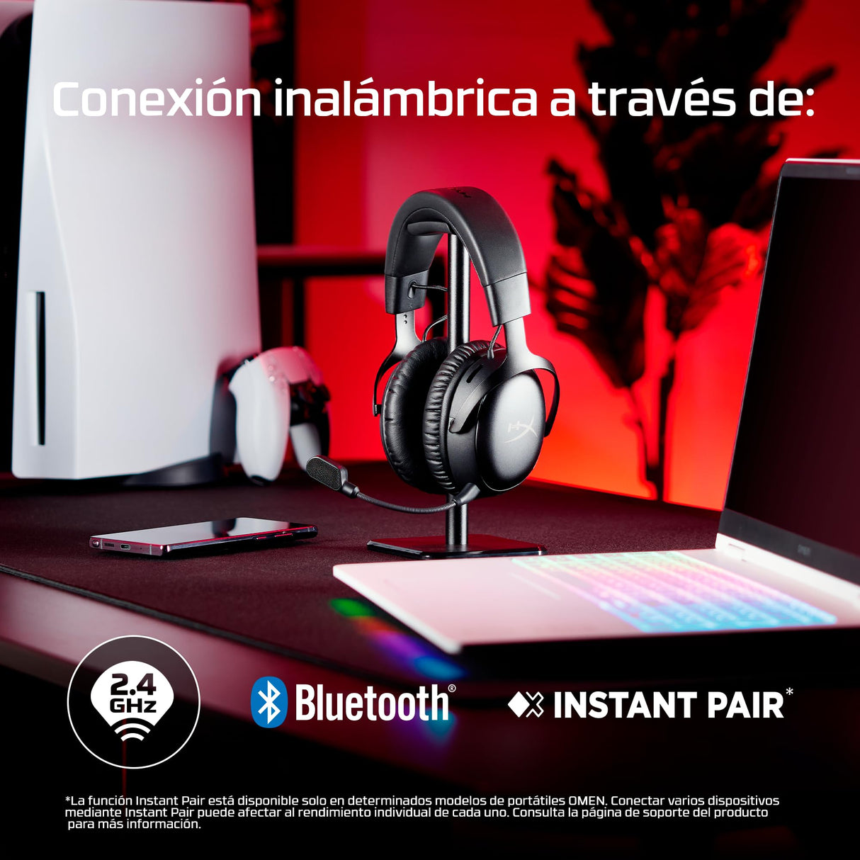 HyperX Cloud III S - Auriculares Gaming inalámbricos, Bluetooth, 2.4Ghz, PC, PS5, Xbox, Drivers 53 mm, DTS, micrófono 10mm, batería hasta 200h, Rojo-Negro